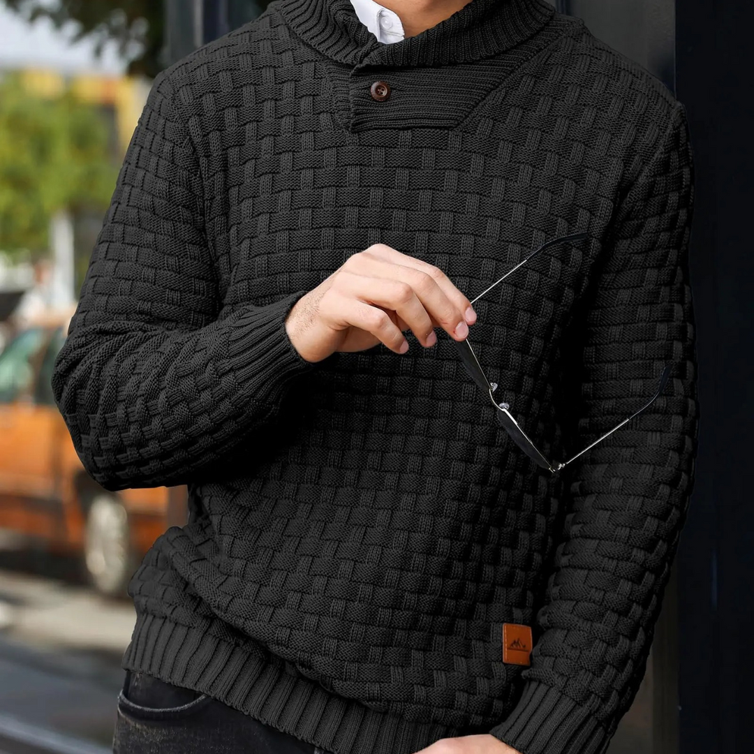 Textured Knit Button Collar Sweater