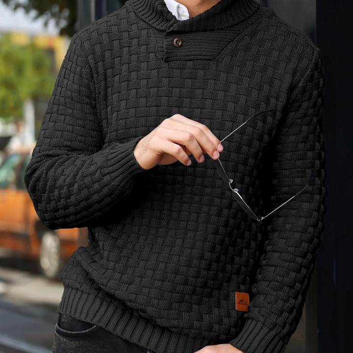 Textured Knit Button Collar Sweater