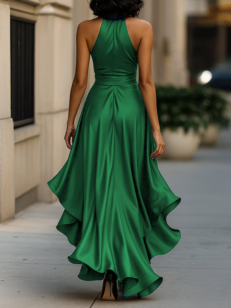 Cynthia | Satin Halter Ruffle Gown
