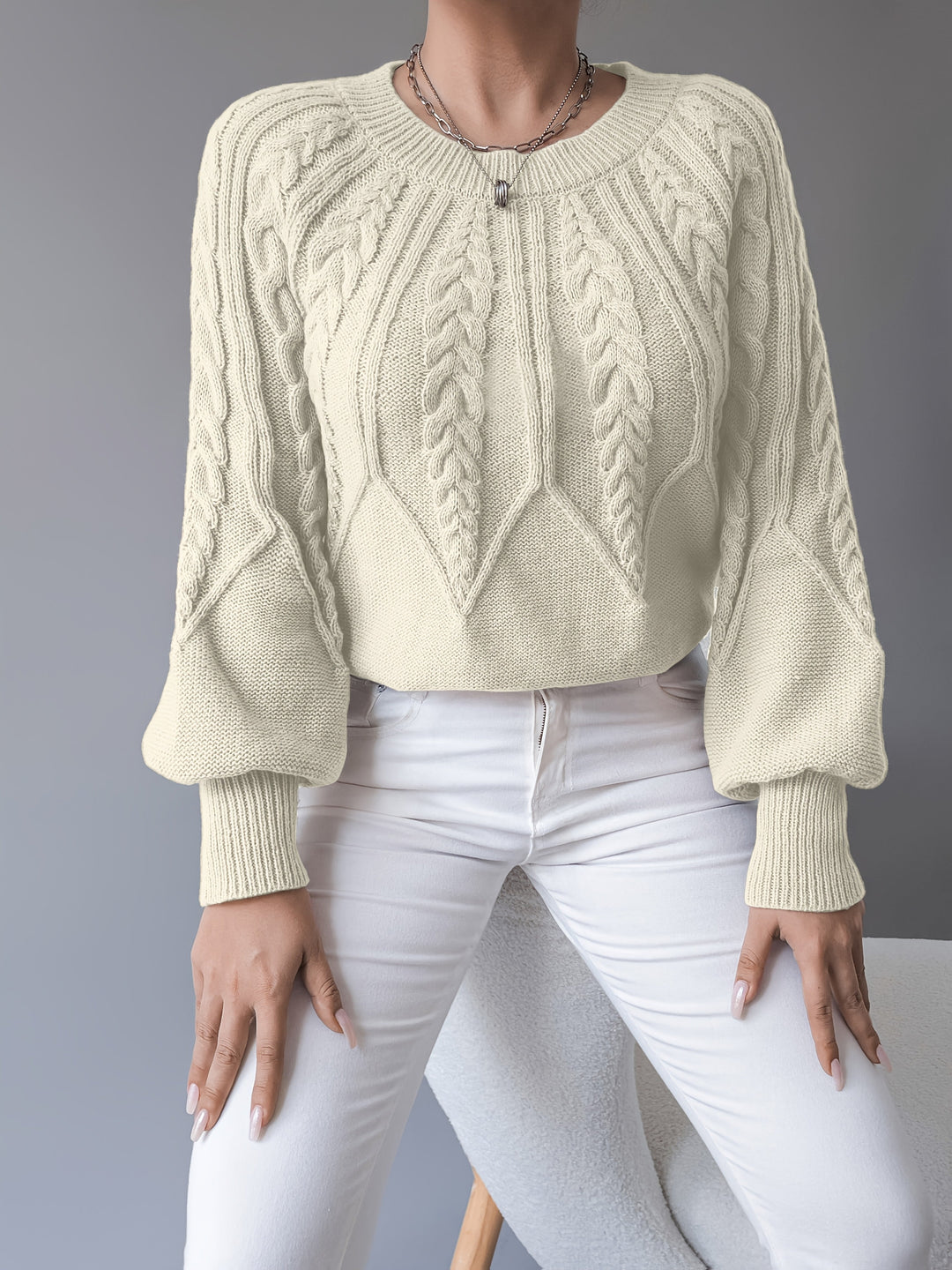 Janet | Chunky Lantern Sleeve Crewneck Sweater