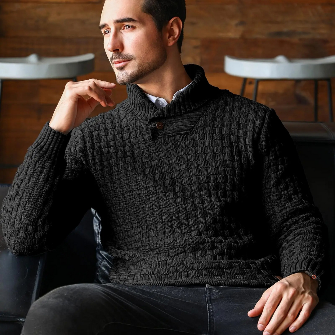 Textured Knit Button Collar Sweater