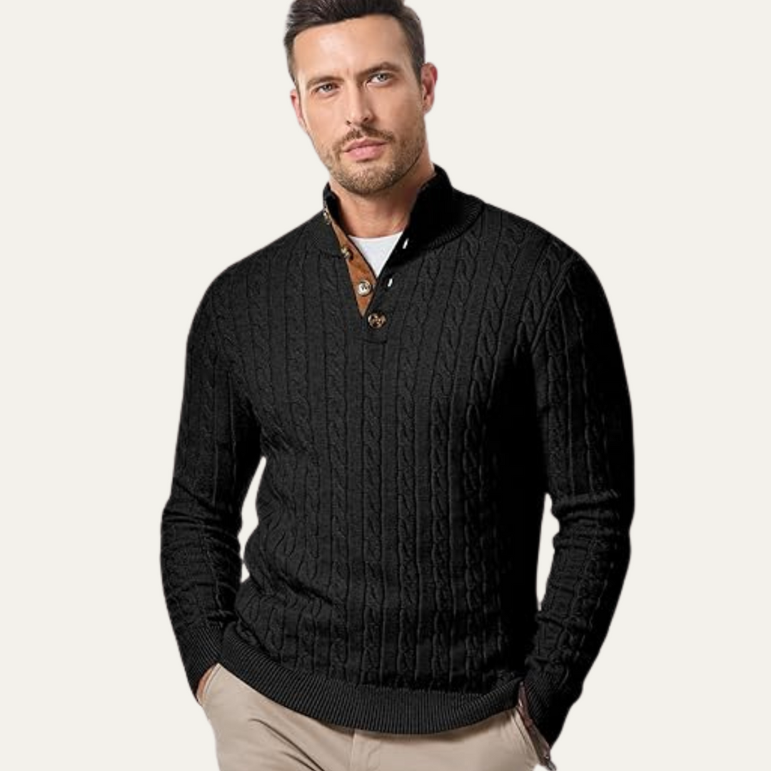 Cable Knit Button Collar Sweater