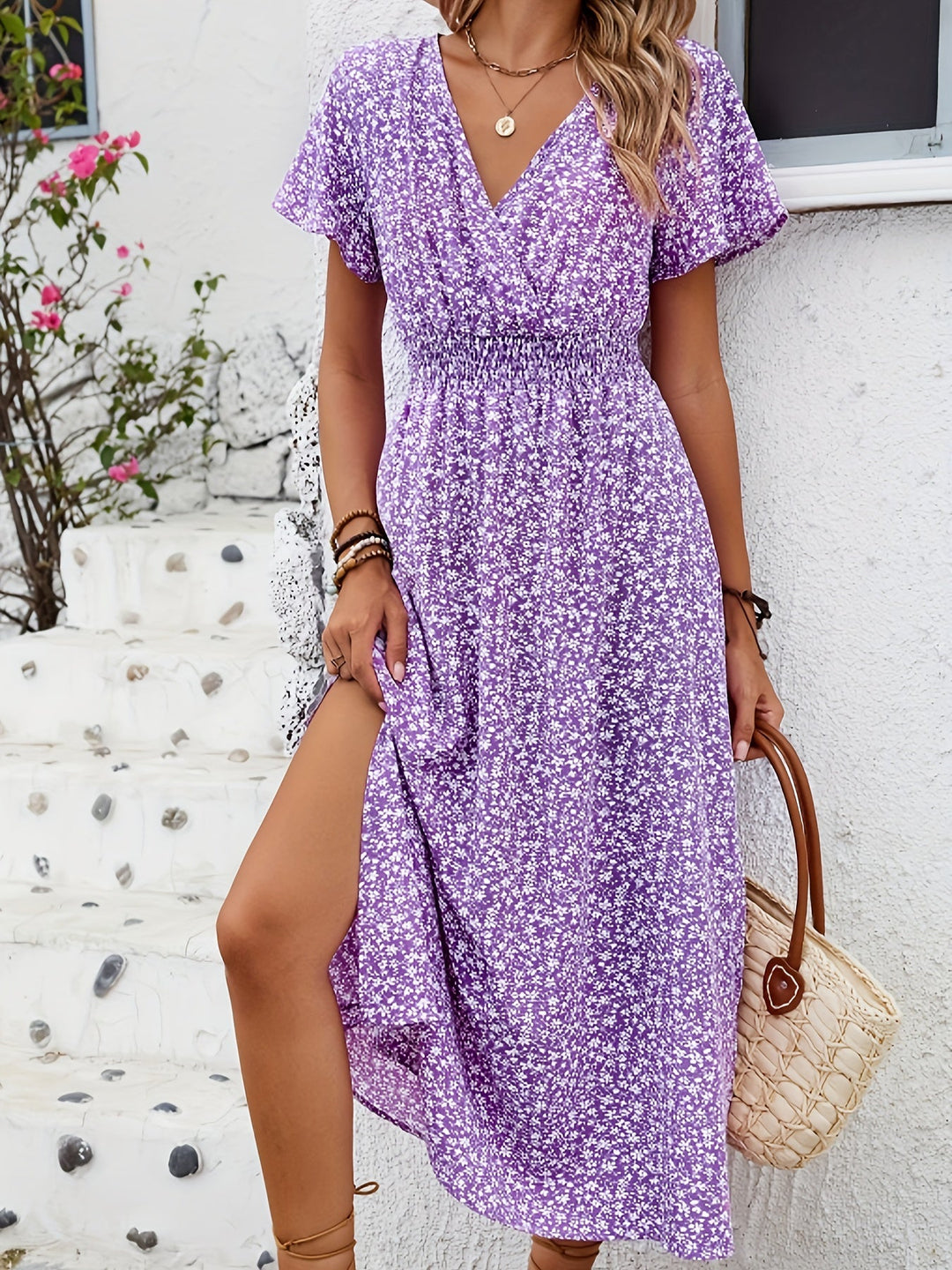 Yvonne | Floral Flutter Sleeve Split Dress