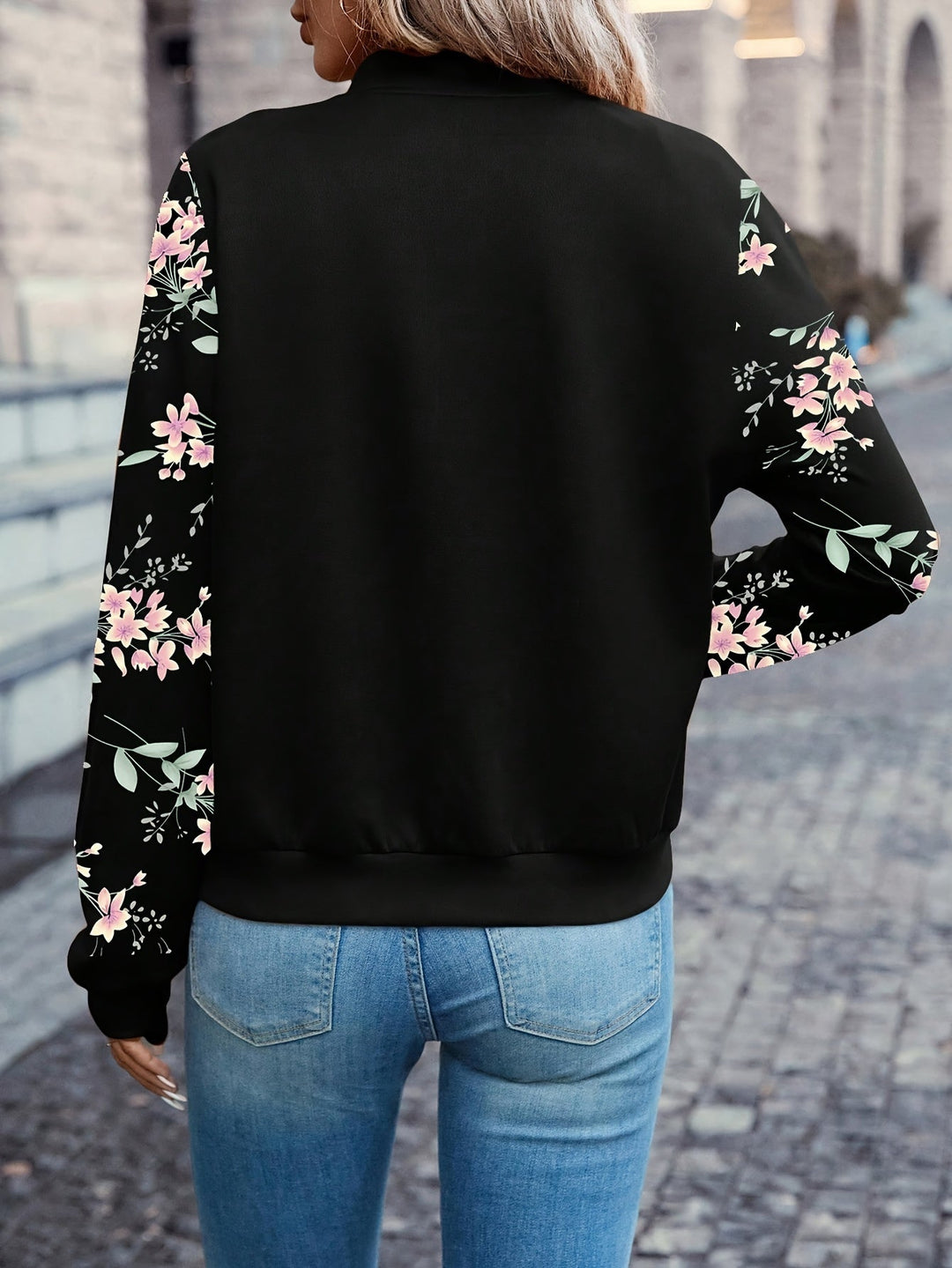 Lucille | Floral Print Zip-Up Bomber Jacket
