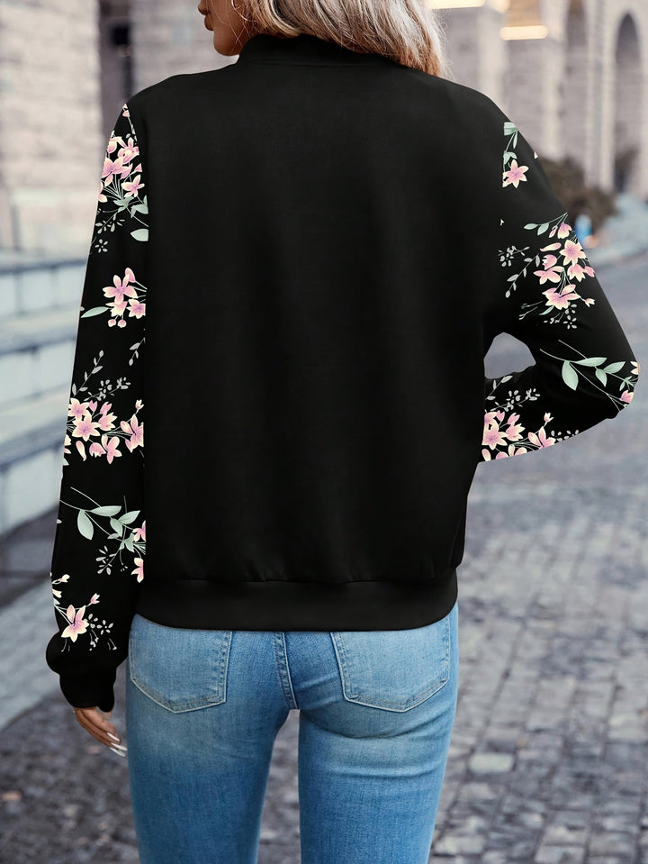 Lucille | Floral Print Zip-Up Bomber Jacket
