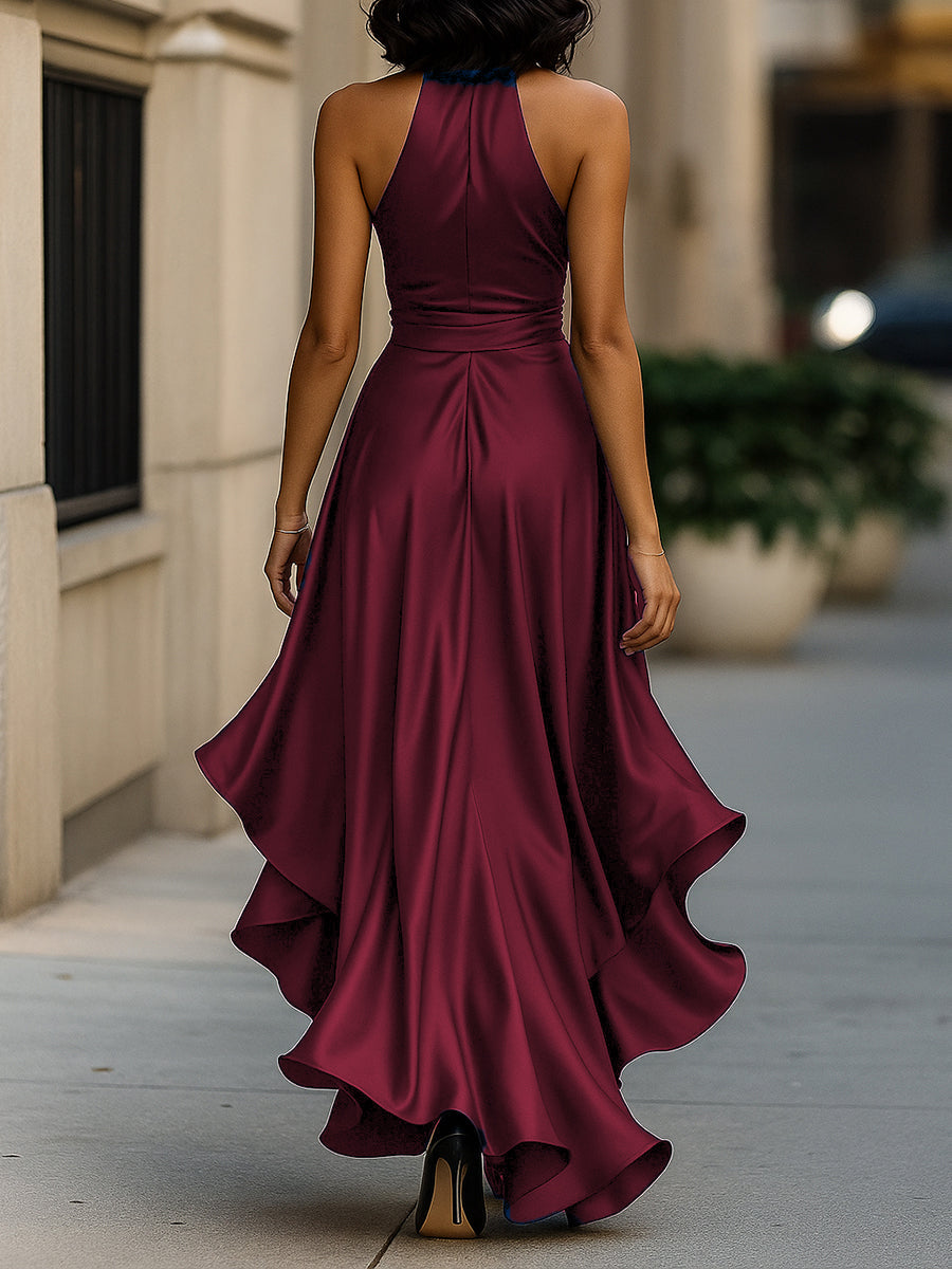 Cynthia | Satin Halter Ruffle Gown