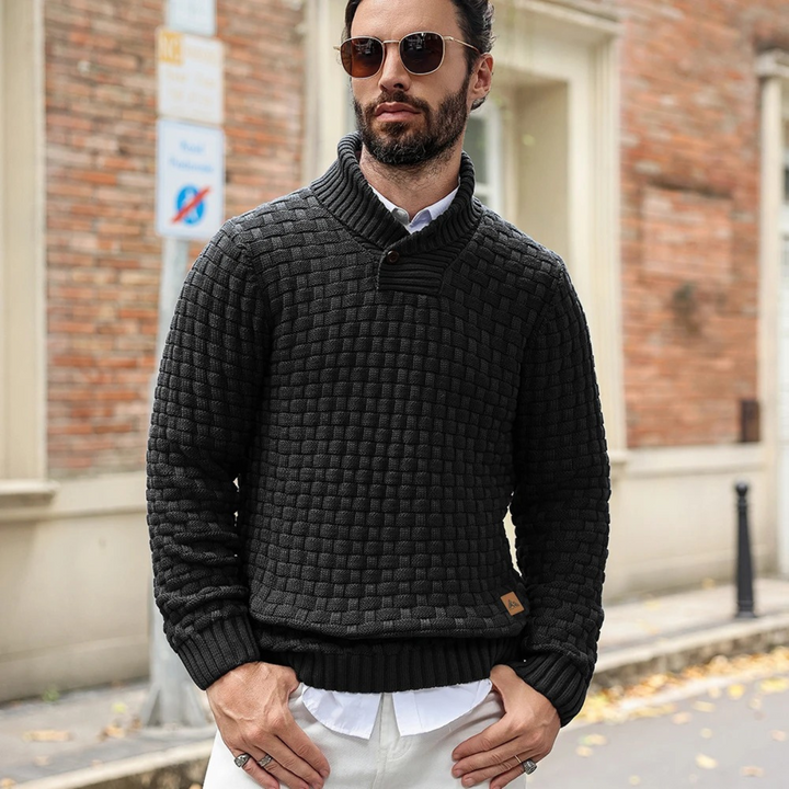 Textured Knit Button Collar Sweater