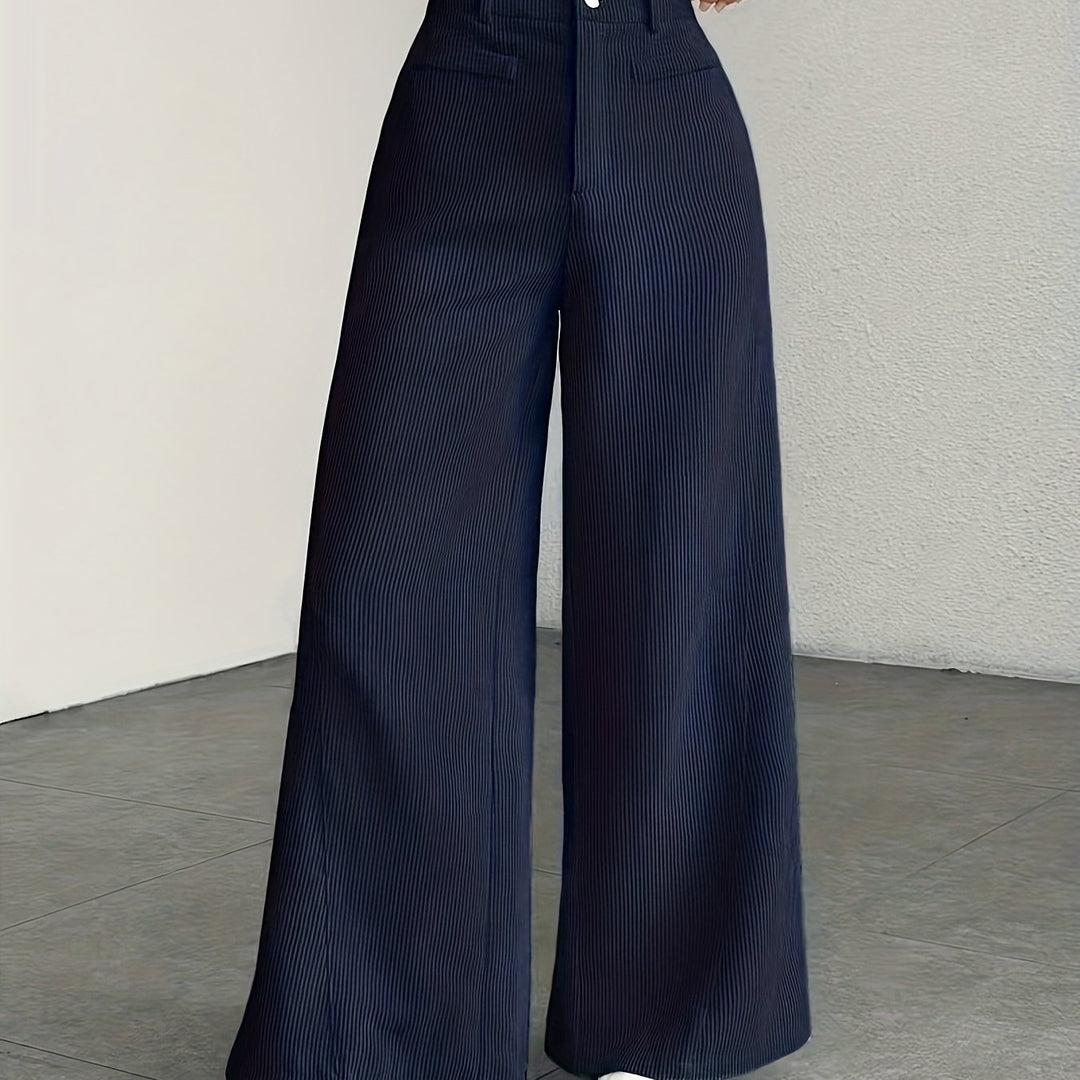 Hoge taille wijde pijp broek voor dames - corduroy textuur casual broek, comfort voor alle seizoenen, machinewasbaar