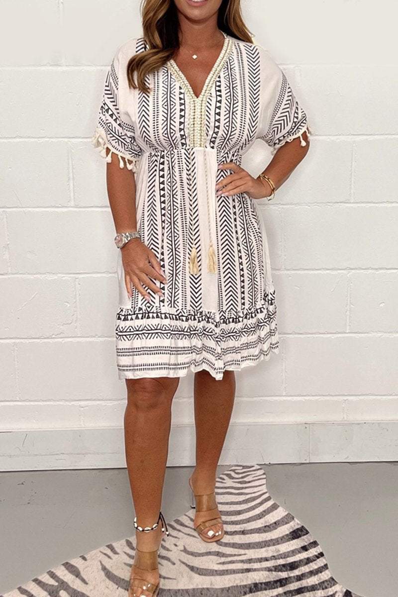 Gail | Bohemian Ethnic Print Midi Dress