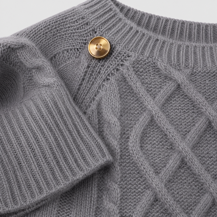 Madison | Square Neck Button Cable Knit Sweater