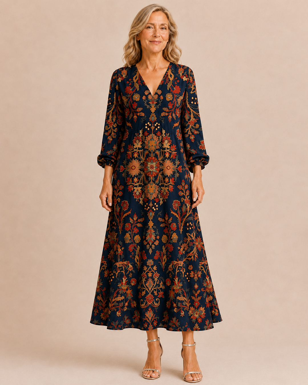 Addison | Linen V-Neck Long Sleeve Dress