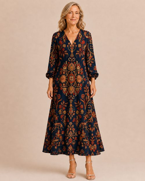 Addison | Linen V-Neck Long Sleeve Dress