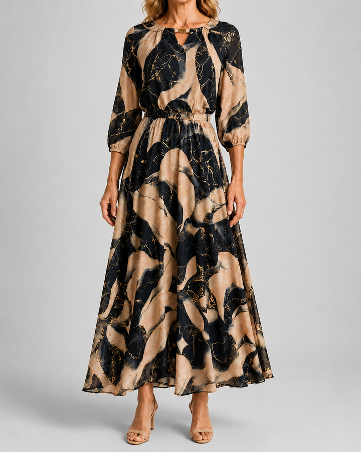 Lois | Marble Gold Chiffon Maxi Dress