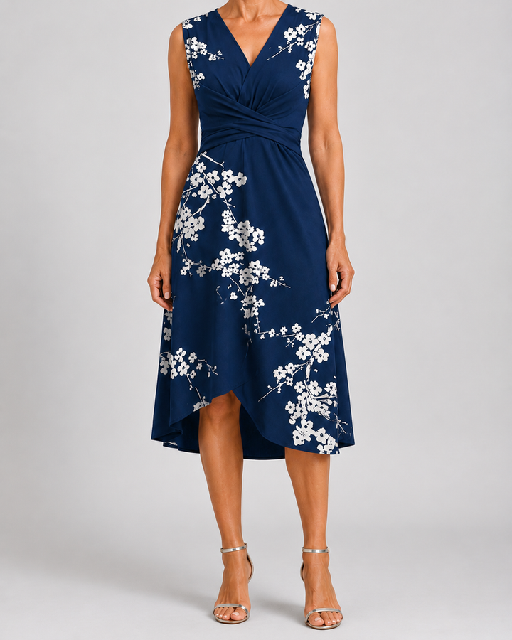 Athena | Elegant Ruched Sleeveless Midi Dress