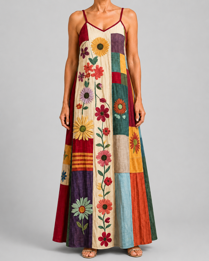 Devon | Patchwork Suspender Maxi Dress