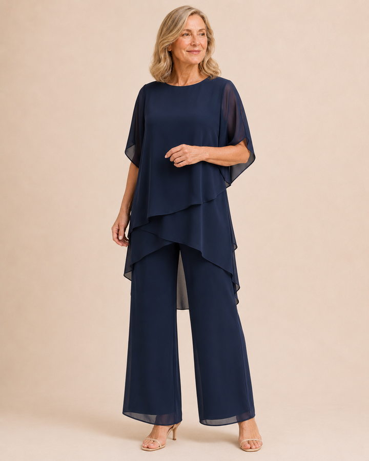 Linda | Suit with Draped Palazzo Pants