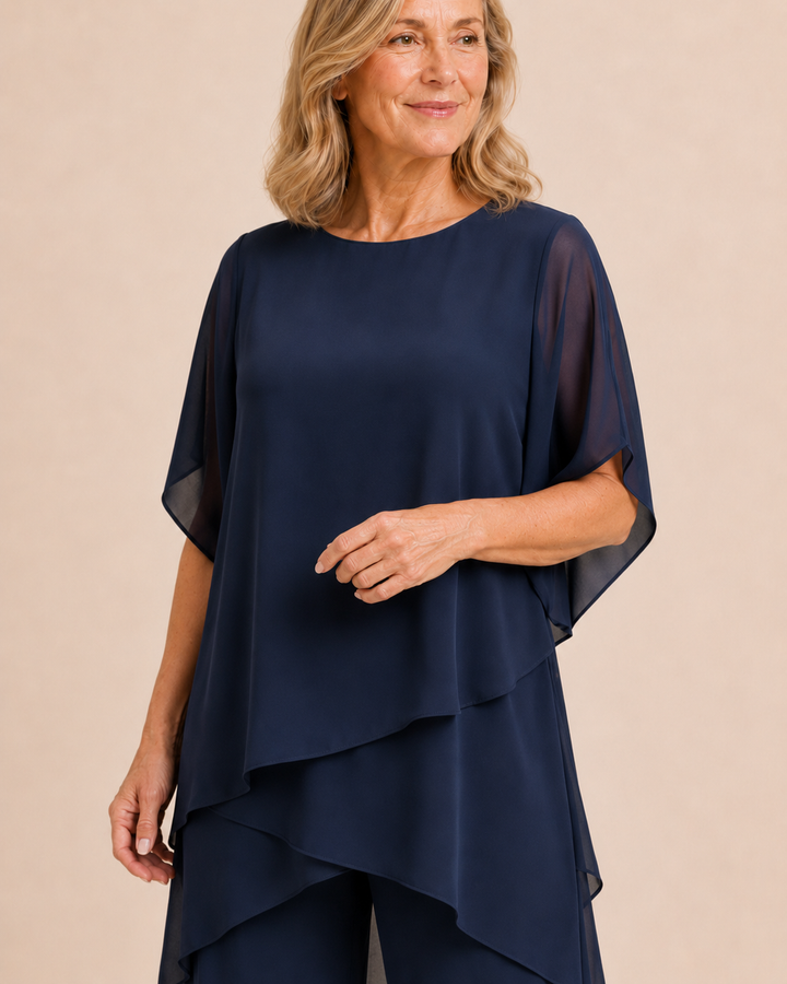 Linda | Suit with Draped Palazzo Pants