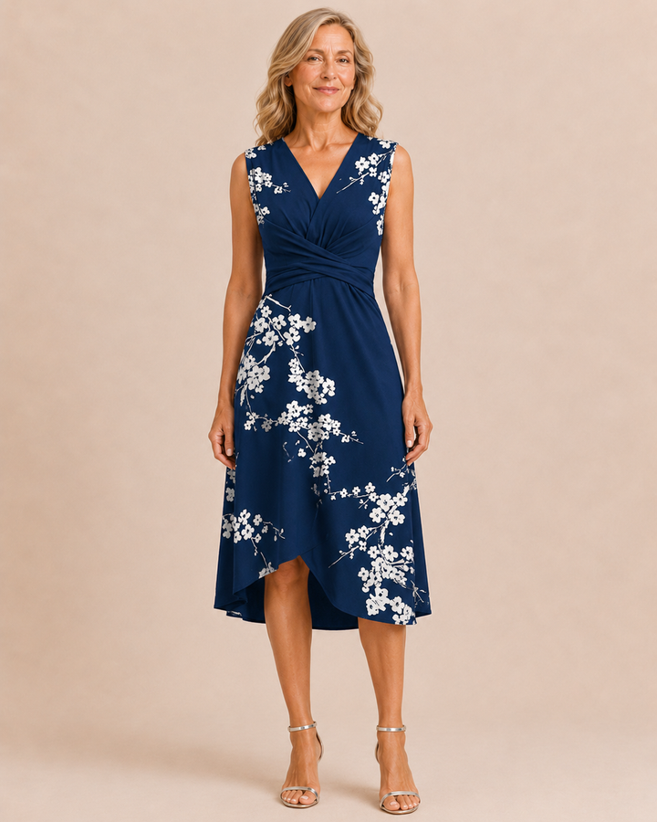 Athena | Elegant Ruched Sleeveless Midi Dress