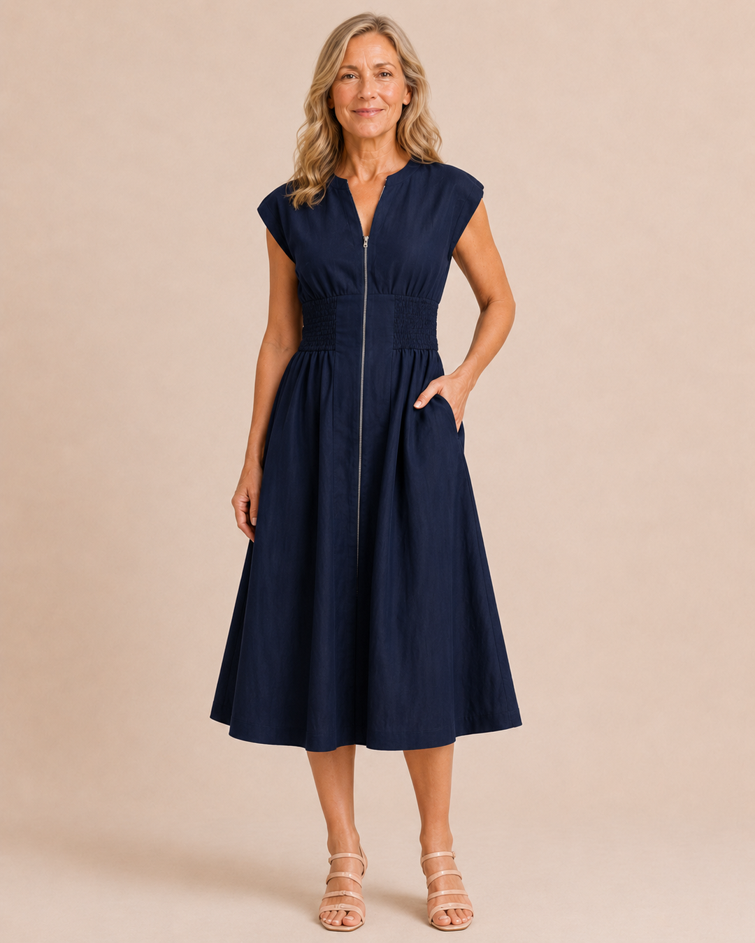 Adeline | Zip Front Midi Dress