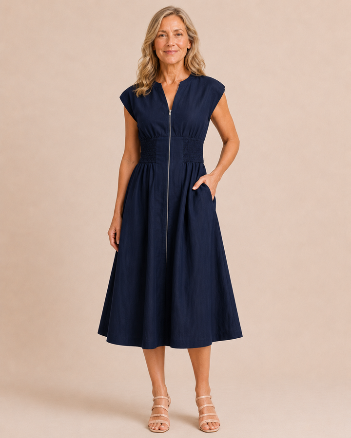 Adeline | Zip Front Midi Dress