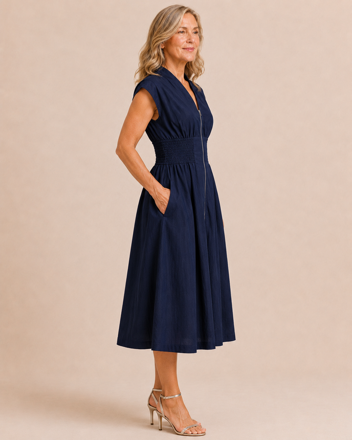 Adeline | Zip Front Midi Dress