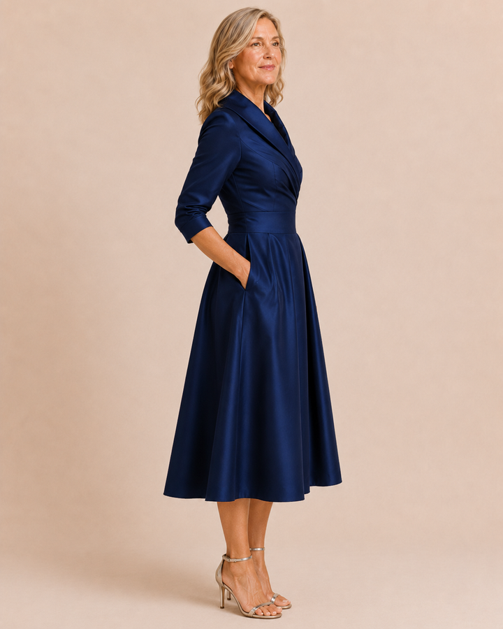 Evelyn | Portrait Collar Midi Dress
