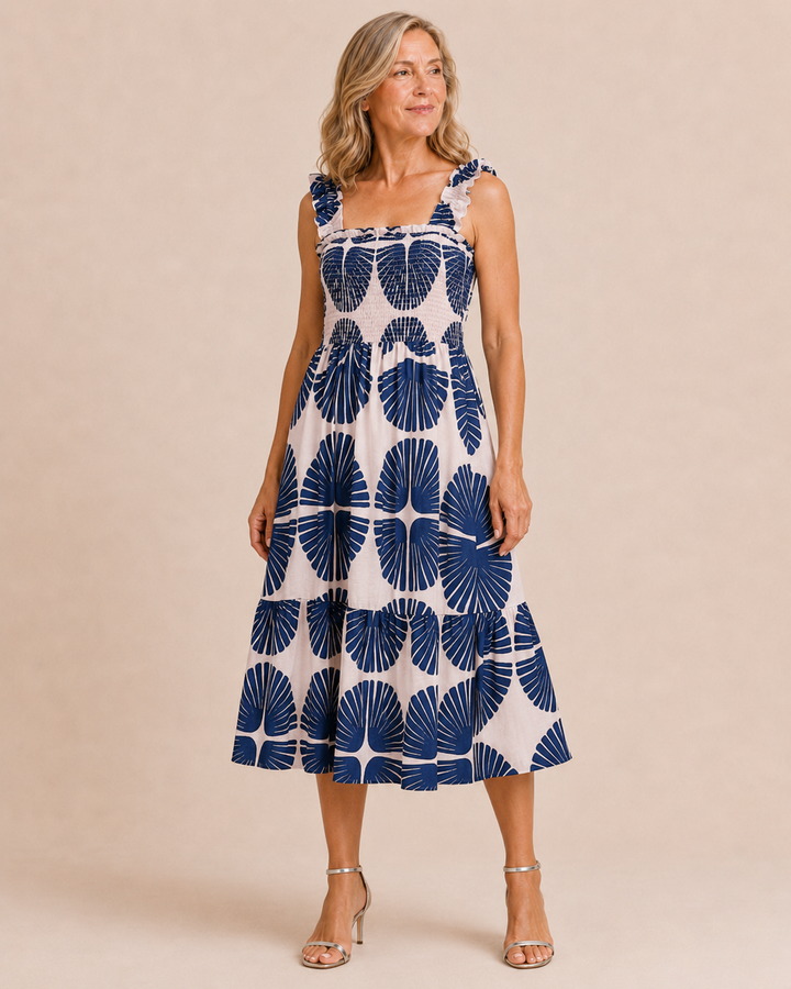 Delaney | Tiered Abstract Print Midi Dress