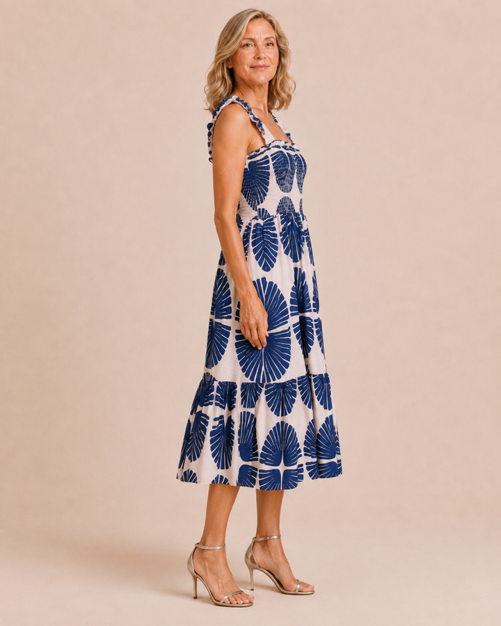 Delaney | Tiered Abstract Print Midi Dress