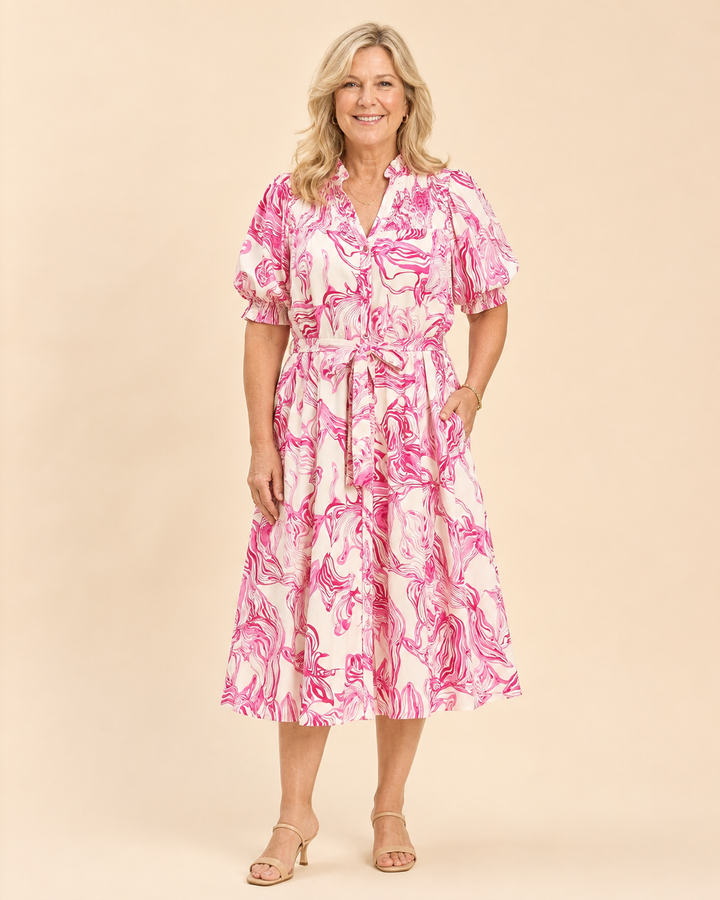 Willa | Abstract Print Smocked Midi Dress