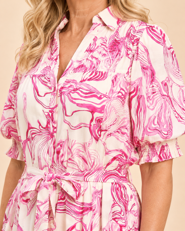 Willa | Abstract Print Smocked Midi Dress