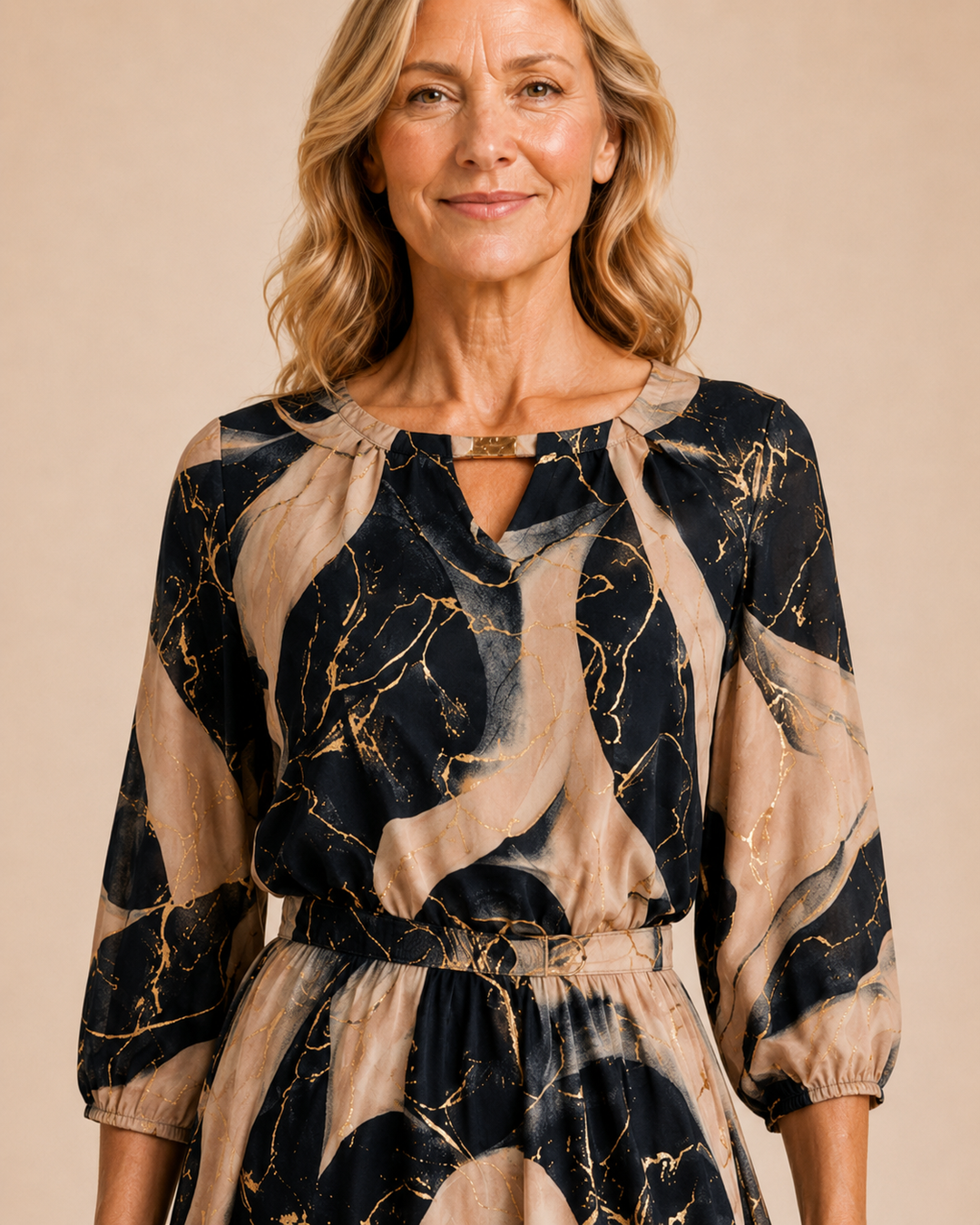 Lois | Marble Gold Chiffon Maxi Dress
