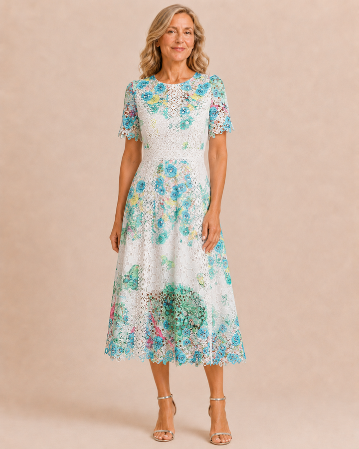 Rosalyn | Openwork Lace Fitted Midi Dress