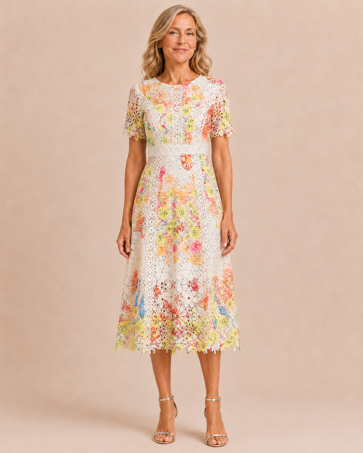 Rosalyn | Openwork Lace Fitted Midi Dress