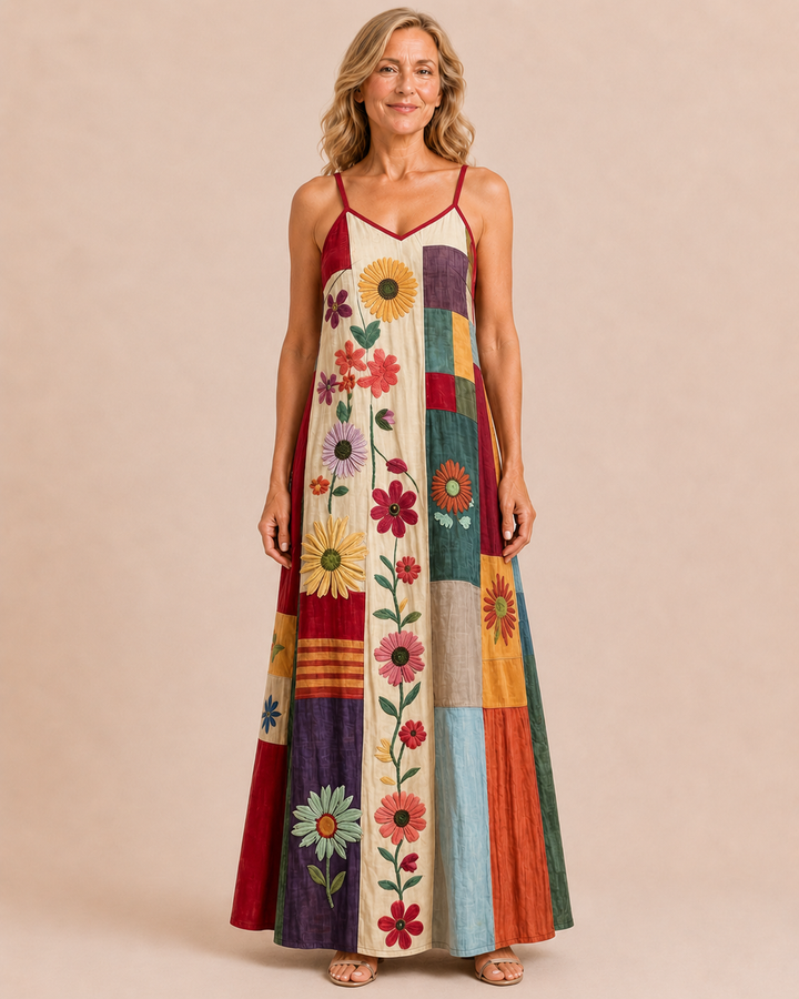 Devon | Patchwork Suspender Maxi Dress