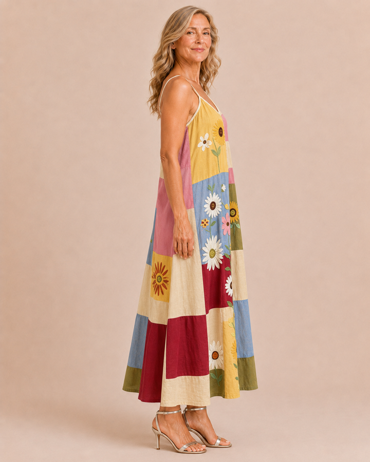 Devon | Patchwork Suspender Maxi Dress