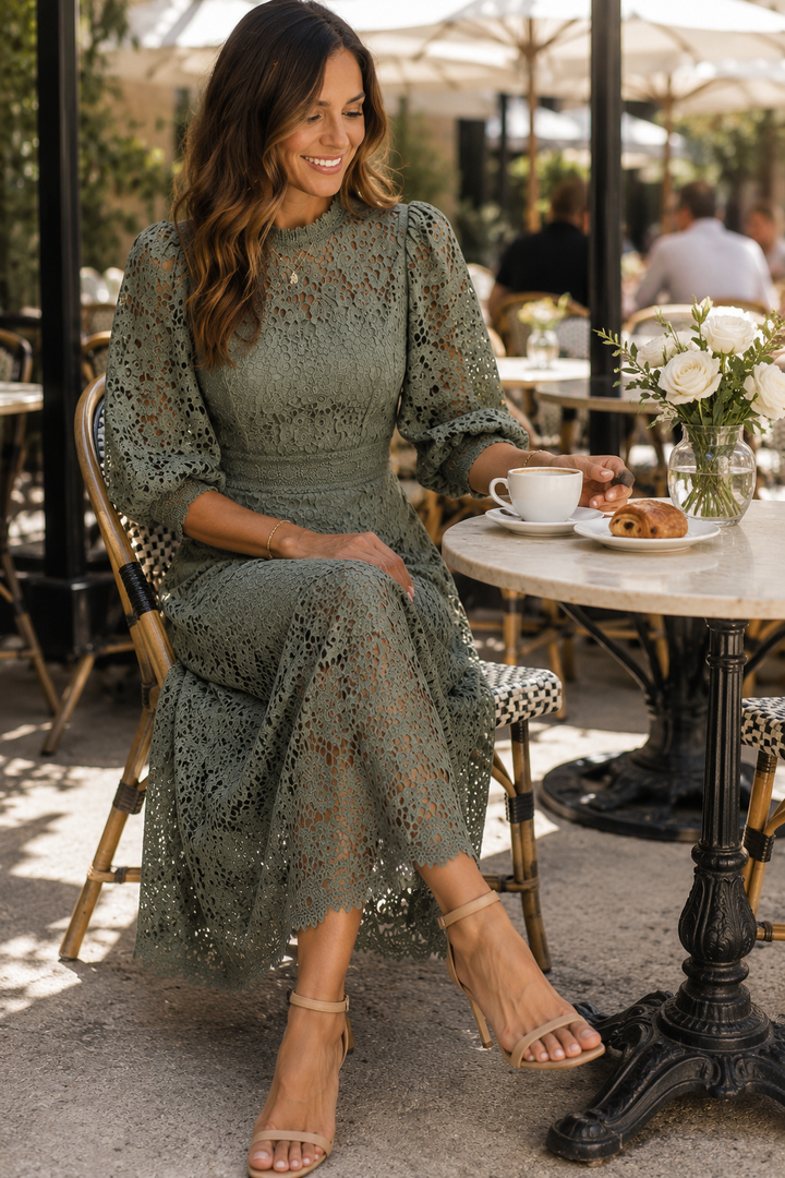Rita | Lantern Sleeve Midi Dress