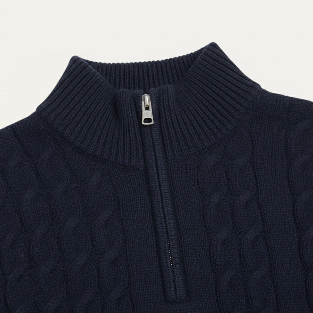 Cotton Cable Knit Half Zip Sweater