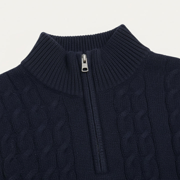 Cotton Cable Knit Half Zip Sweater