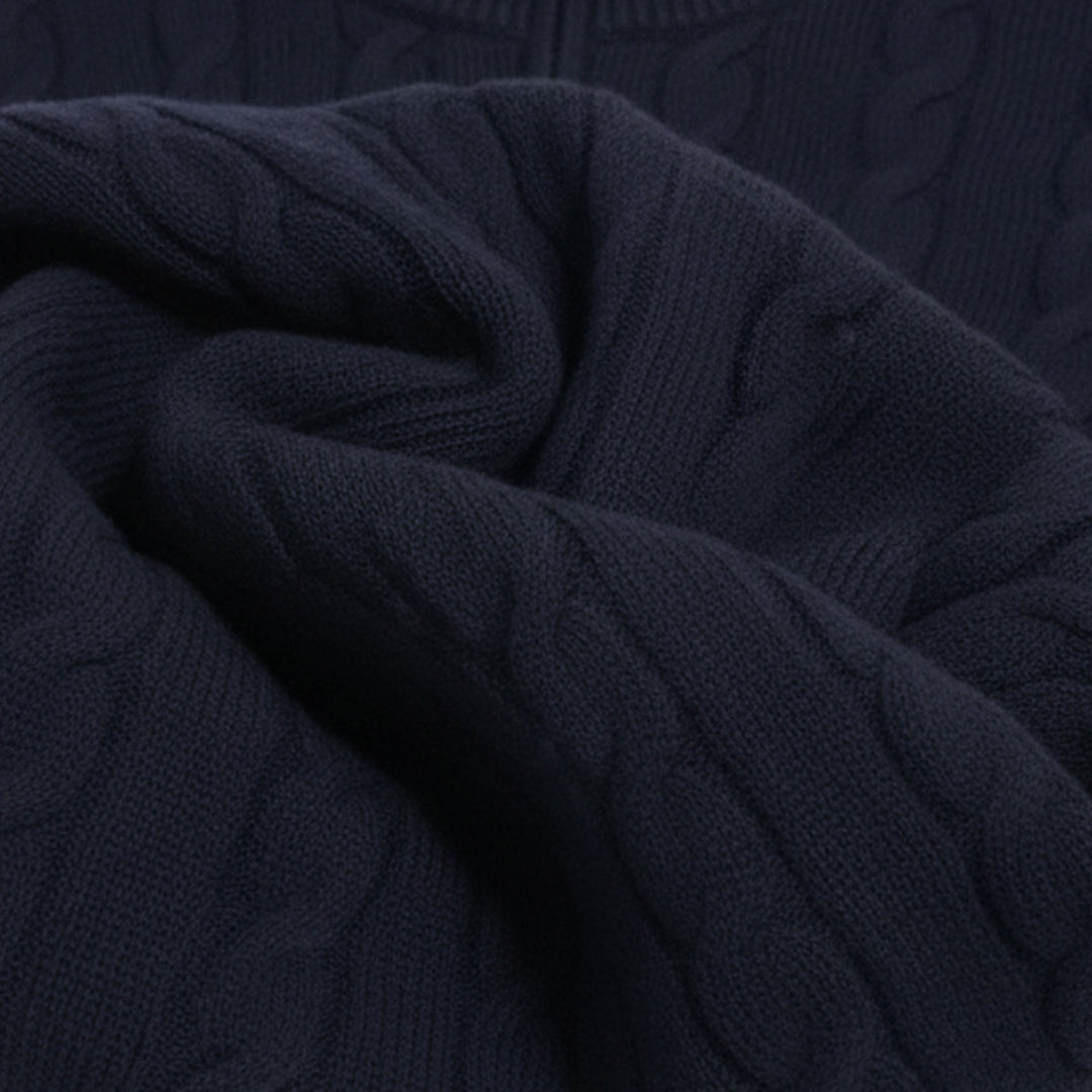 Cotton Cable Knit Half Zip Sweater