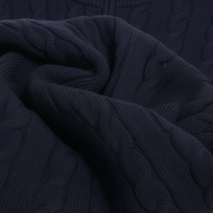 Cotton Cable Knit Half Zip Sweater