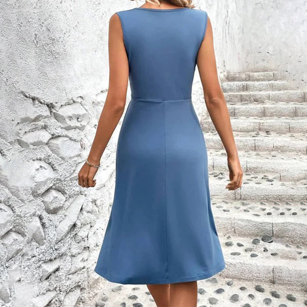 Athena | Elegant Ruched Sleeveless Midi Dress