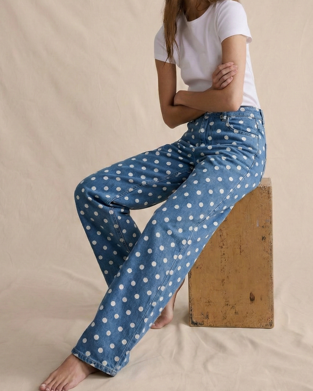 Polka Dot Wide-Leg Trouser