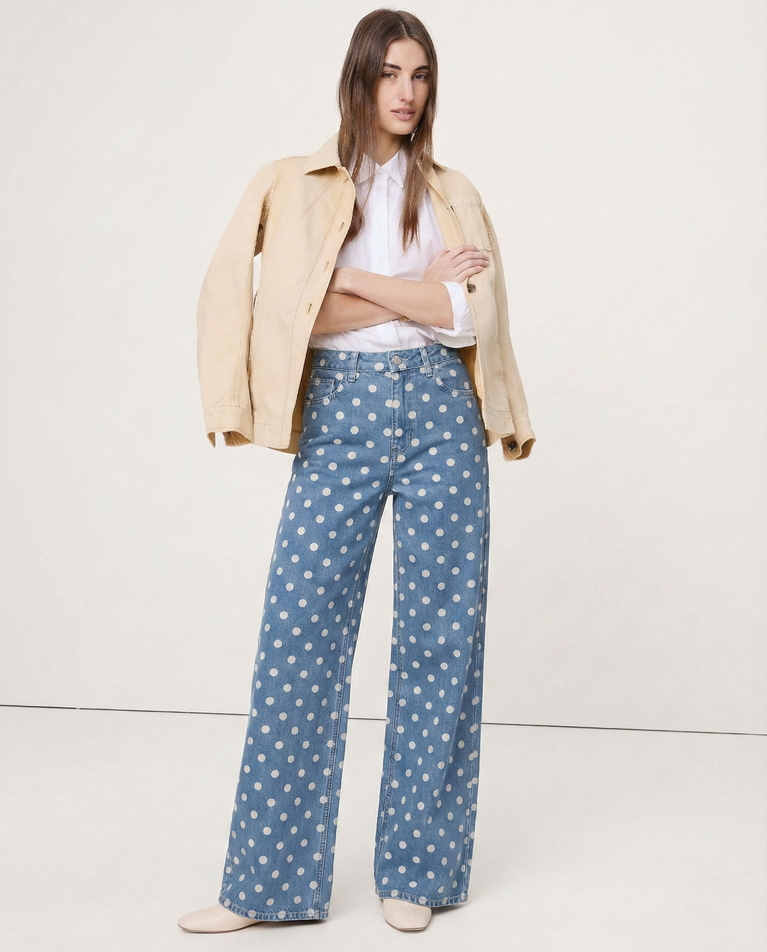 Polka Dot Wide-Leg Trouser