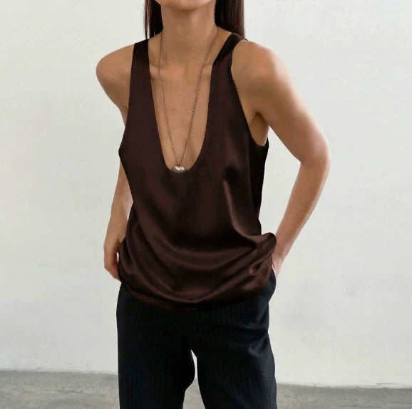 Lissia Deep Drape Satin Tank