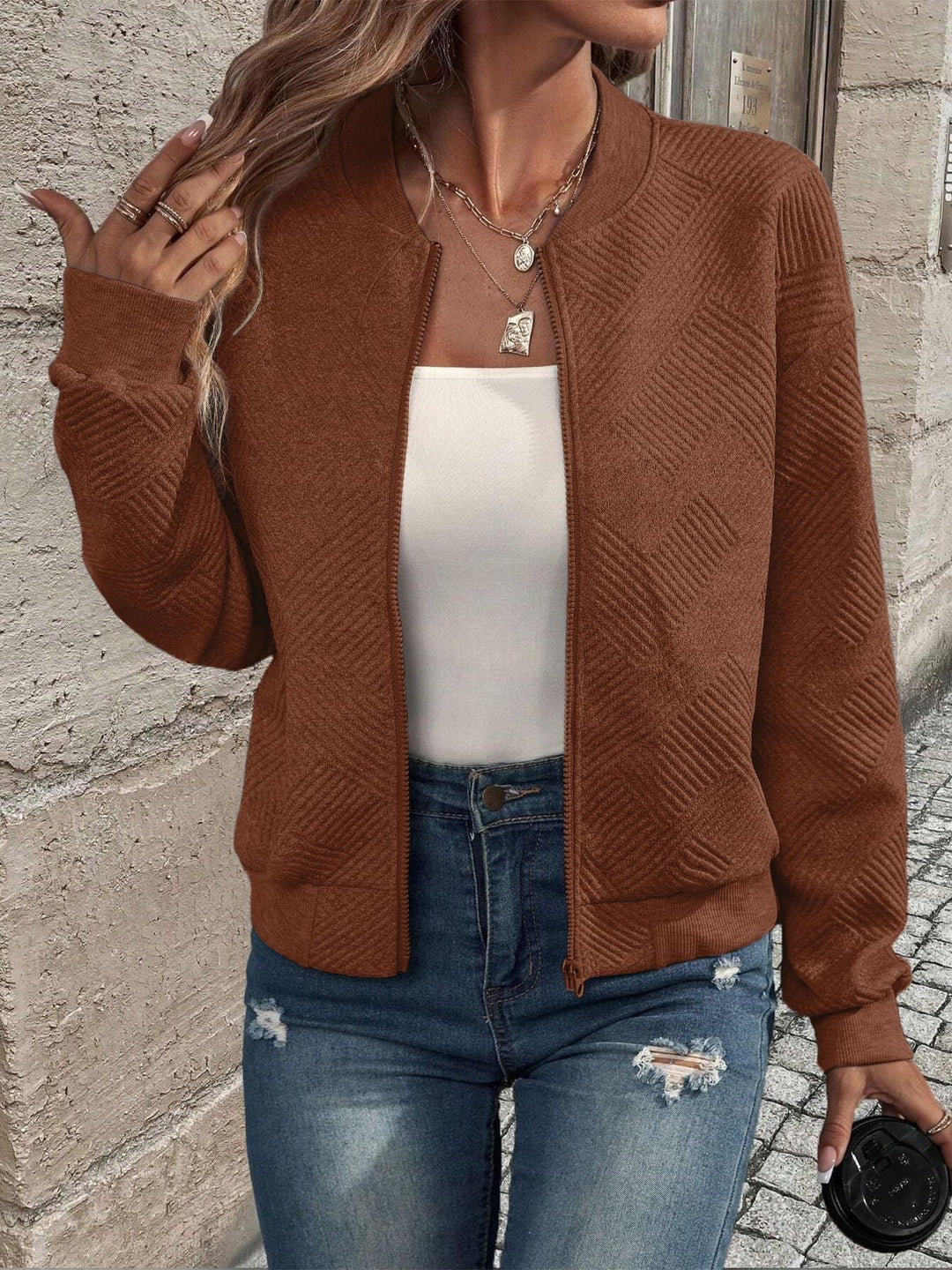 Jessica | Textured Zip-Up Cardigan