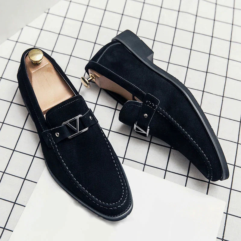 The Toscana Men's Suede Metal Buckle Loafers
