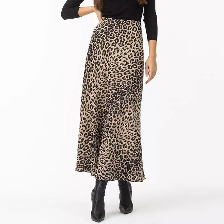 Harper Satin Leopard Midi Skirt