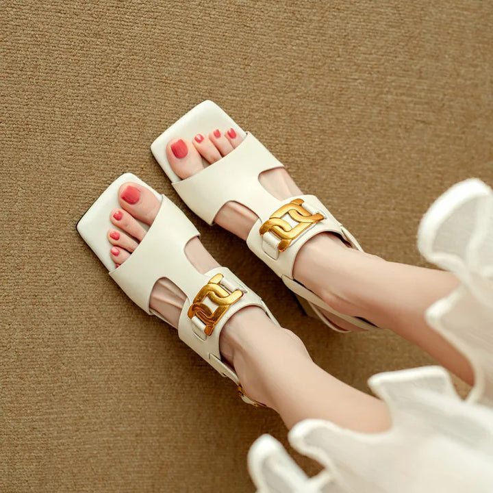 The Chain Detail Block Heel Sandal
