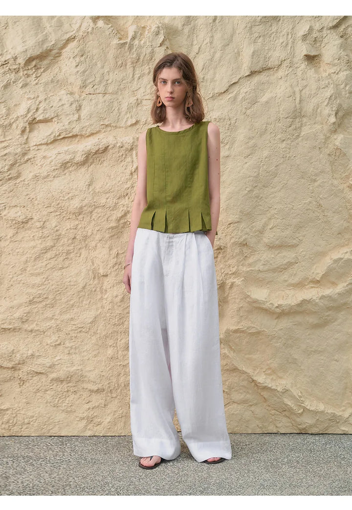 The Pleated Wide Leg Linen Pant
