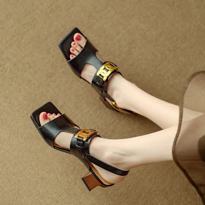 The Chain Detail Block Heel Sandal